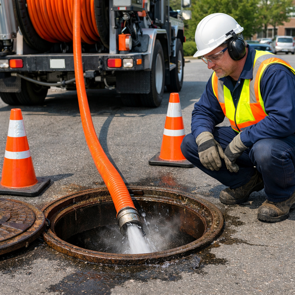 Desobstrução de esgoto com hidrojato em Bauru
