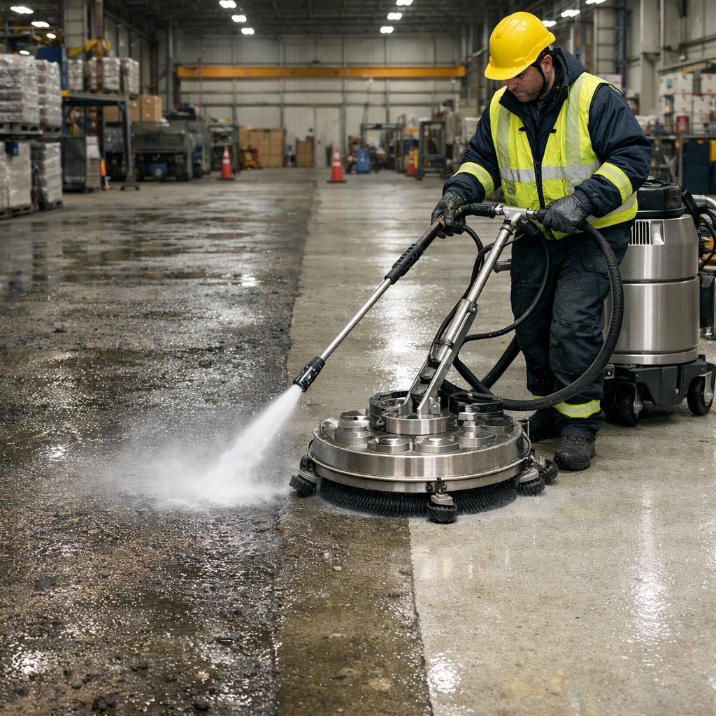 Limpeza de pisos industriais com hidrojato em Bauru